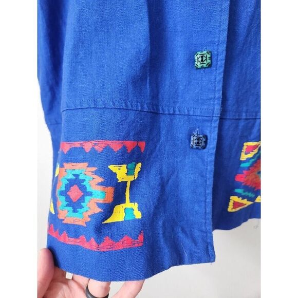 Vtg Carolina Colours womens linen blend southwestern stamp button front shirt 10 - Picture 5 of 6